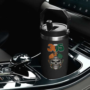 305 Football Warrior Skull Flip Straw Tumbler Orange and Green Miami Vibes TS02 Print Your Wear