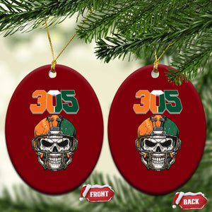 305 Football Warrior Skull Ceramic Ornament Orange and Green Miami Vibes TS02 Print Your Wear