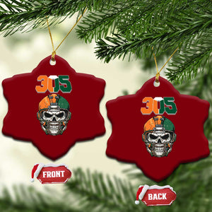 305 Football Warrior Skull Ceramic Ornament Orange and Green Miami Vibes TS02 Print Your Wear