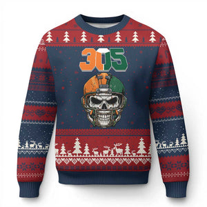 305 Football Warrior Skull Ugly Christmas Sweater Orange and Green Miami Vibes TS02 Navy Red Print Your Wear