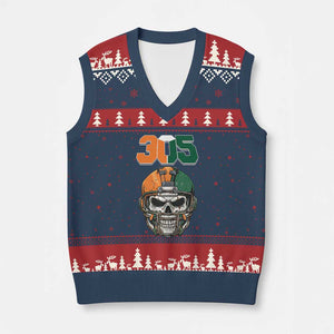 305 Football Warrior Skull V-Neck Knit Sweater Vest Orange and Green Miami Vibes TS02 Navy Red Print Your Wear