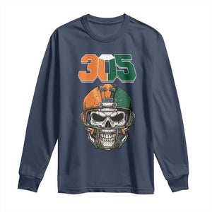 305 Football Warrior Skull Long Sleeve Shirt Orange and Green Miami Vibes TS02 Navy Print Your Wear