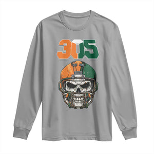 305 Football Warrior Skull Long Sleeve Shirt Orange and Green Miami Vibes TS02 Sport Gray Print Your Wear