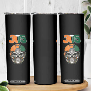 305 Football Warrior Skull Skinny Tumbler Orange and Green Miami Vibes TS02 Print Your Wear