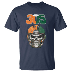 305 Football Warrior Skull T Shirt Orange and Green Miami Vibes TS02 Navy Print Your Wear