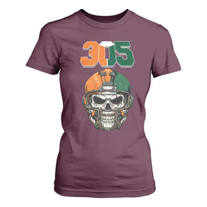 305 Football Warrior Skull T Shirt For Women Orange and Green Miami Vibes TS02 Maroon Print Your Wear