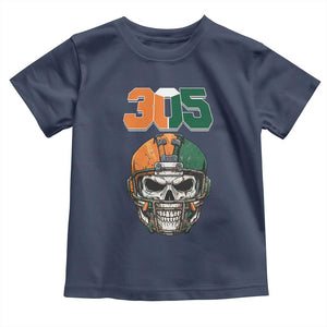 305 Football Warrior Skull Toddler T Shirt Orange and Green Miami Vibes TS02 Navy Print Your Wear