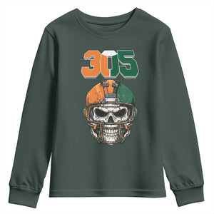 305 Football Warrior Skull Youth Sweatshirt Orange and Green Miami Vibes TS02 Dark Forest Green Print Your Wear
