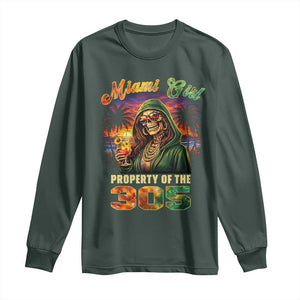 Miami Girl Skeleton Property of the 305 Long Sleeve Shirt Tropical City Florida Pride Street Style TS02 Dark Forest Green Print Your Wear