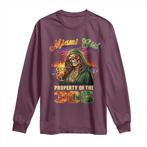 Miami Girl Skeleton Property of the 305 Long Sleeve Shirt Tropical City Florida Pride Street Style TS02 Maroon Print Your Wear