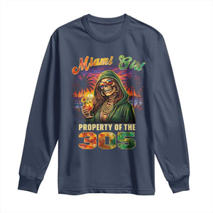 Miami Girl Skeleton Property of the 305 Long Sleeve Shirt Tropical City Florida Pride Street Style TS02 Navy Print Your Wear