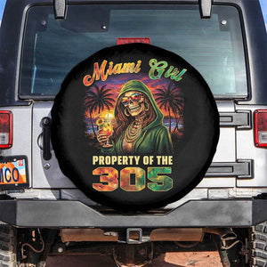 Miami Girl Skeleton Property of the 305 Spare Tire Cover Tropical City Florida Pride Street Style TS02 No hole Black Print Your Wear