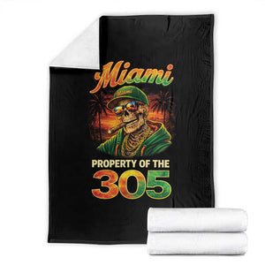 Miami Property of the 305 Skeleton Graphic Throw Blanket Street King with Sunset Florida Swag TS02 Black Print Your Wear