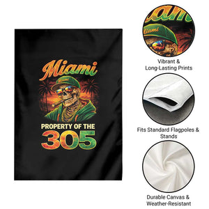 Miami Property of the 305 Skeleton Graphic Garden Flag Street King with Sunset Florida Swag TS02 Print Your Wear