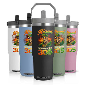 Miami Property of the 305 Skeleton Graphic Flip Straw Tumbler Street King with Sunset Florida Swag TS02 Print Your Wear