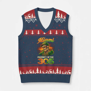 Miami Property of the 305 Skeleton Graphic V-Neck Knit Sweater Vest Street King with Sunset Florida Swag TS02 Navy Red Print Your Wear