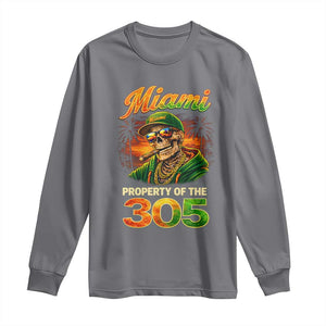 Miami Property of the 305 Skeleton Graphic Long Sleeve Shirt Street King with Sunset Florida Swag TS02 Charcoal Print Your Wear