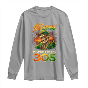 Miami Property of the 305 Skeleton Graphic Long Sleeve Shirt Street King with Sunset Florida Swag TS02 Sport Gray Print Your Wear
