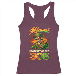 Miami Property of the 305 Skeleton Graphic Racerback Tank Top Street King with Sunset Florida Swag TS02 Maroon Print Your Wear