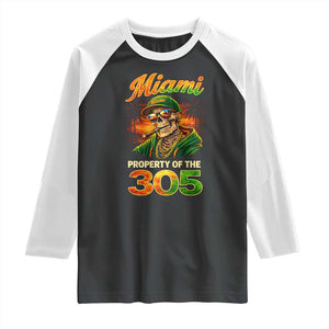 Miami Property of the 305 Skeleton Graphic Raglan Shirt Street King with Sunset Florida Swag TS02 Black White Print Your Wear