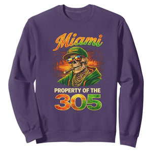 Miami Property of the 305 Skeleton Graphic Sweatshirt Street King with Sunset Florida Swag TS02 Purple Print Your Wear