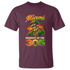 Miami Property of the 305 Skeleton Graphic T Shirt Street King with Sunset Florida Swag TS02 Maroon Print Your Wear