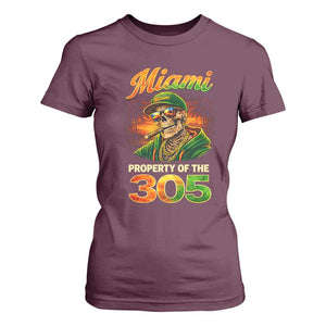 Miami Property of the 305 Skeleton Graphic T Shirt For Women Street King with Sunset Florida Swag TS02 Maroon Print Your Wear
