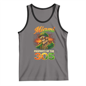 Miami Property of the 305 Skeleton Graphic Tank Top Street King with Sunset Florida Swag TS02 Deep Heather Black Print Your Wear
