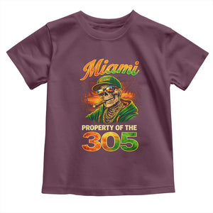 Miami Property of the 305 Skeleton Graphic Toddler T Shirt Street King with Sunset Florida Swag TS02 Maroon Print Your Wear