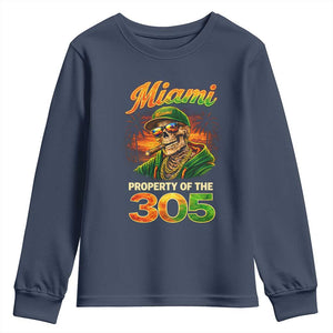 Miami Property of the 305 Skeleton Graphic Youth Sweatshirt Street King with Sunset Florida Swag TS02 Navy Print Your Wear