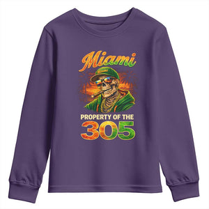 Miami Property of the 305 Skeleton Graphic Youth Sweatshirt Street King with Sunset Florida Swag TS02 Purple Print Your Wear