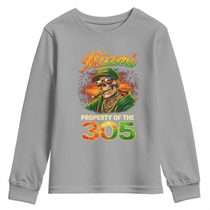 Miami Property of the 305 Skeleton Graphic Youth Sweatshirt Street King with Sunset Florida Swag TS02 Sport Gray Print Your Wear