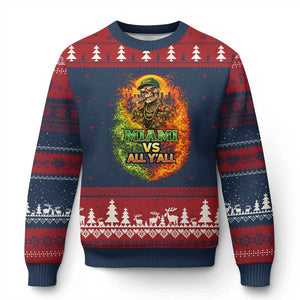 Miami vs All You All 305 Skeleton Flame Graphic Ugly Christmas Sweater Tropical City Pride Florida Love TS02 Navy Red Print Your Wear
