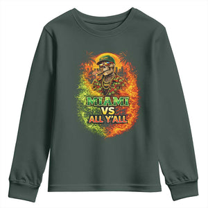 Miami vs All You All 305 Skeleton Flame Graphic Youth Sweatshirt Tropical City Pride Florida Love TS02 Dark Forest Green Print Your Wear