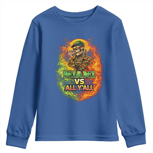 Miami vs All You All 305 Skeleton Flame Graphic Youth Sweatshirt Tropical City Pride Florida Love TS02 Royal Blue Print Your Wear