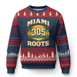 Vintage Miami 305 Roots Ugly Christmas Sweater Retro Sunset Palm Trees Florida Natives TS02 Navy Red Print Your Wear