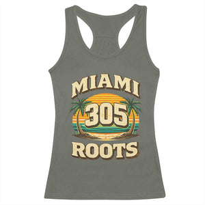 Vintage Miami 305 Roots Racerback Tank Top Retro Sunset Palm Trees Florida Natives TS02 Military Green Print Your Wear