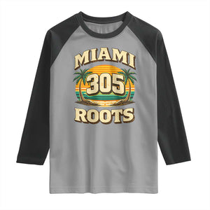 Vintage Miami 305 Roots Raglan Shirt Retro Sunset Palm Trees Florida Natives TS02 Sport Gray Black Print Your Wear