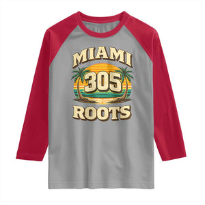 Vintage Miami 305 Roots Raglan Shirt Retro Sunset Palm Trees Florida Natives TS02 Sport Gray Red Print Your Wear