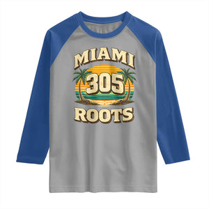 Vintage Miami 305 Roots Raglan Shirt Retro Sunset Palm Trees Florida Natives TS02 Sport Gray Royal Print Your Wear