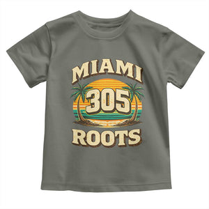 Vintage Miami 305 Roots Toddler T Shirt Retro Sunset Palm Trees Florida Natives TS02 Military Green Print Your Wear