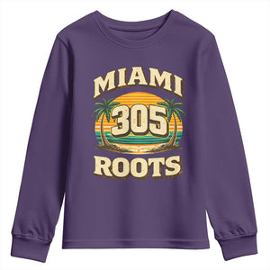 Vintage Miami 305 Roots Youth Sweatshirt Retro Sunset Palm Trees Florida Natives TS02 Purple Print Your Wear
