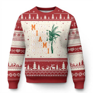 Miami Pride Palm Tree Graphic Ugly Christmas Sweater Orange and Green Tropical City Vibes TS02 Beige Red Print Your Wear