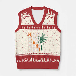 Miami Pride Palm Tree Graphic V-Neck Knit Sweater Vest Orange and Green Tropical City Vibes TS02 Beige Red Print Your Wear