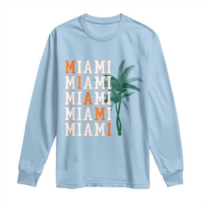 Miami Pride Palm Tree Graphic Long Sleeve Shirt Orange and Green Tropical City Vibes TS02 Light Blue Print Your Wear