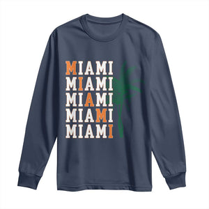 Miami Pride Palm Tree Graphic Long Sleeve Shirt Orange and Green Tropical City Vibes TS02 Navy Print Your Wear