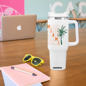 Miami Pride Palm Tree Graphic Tumbler With Handle Orange and Green Tropical City Vibes TS02 Print Your Wear