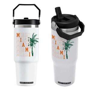 Miami Pride Palm Tree Graphic Flip Straw Tumbler Orange and Green Tropical City Vibes TS02 One Size: 30 oz White Print Your Wear