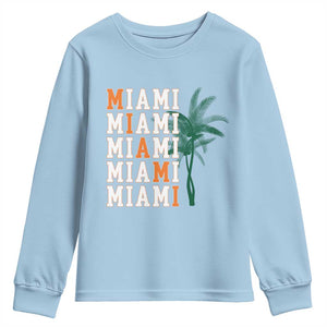 Miami Pride Palm Tree Graphic Youth Sweatshirt Orange and Green Tropical City Vibes TS02 Light Blue Print Your Wear