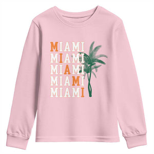 Miami Pride Palm Tree Graphic Youth Sweatshirt Orange and Green Tropical City Vibes TS02 Light Pink Print Your Wear